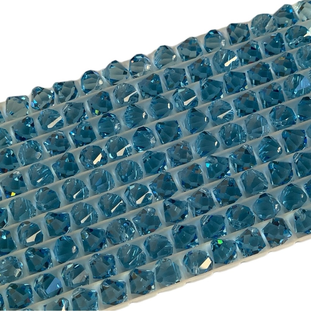 Swarovski Lot/24 8mm Aquamarine Bicone Faceted Crystals - Made in Austria